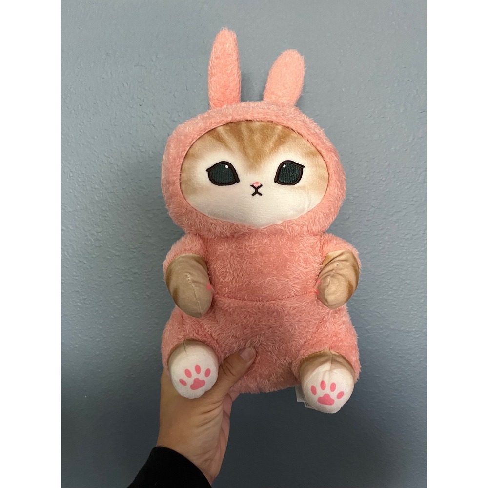 Mofusand Cat Plush in Pink Bunny Costume Ginger Tabby Clever Idiots Stuffed Toy